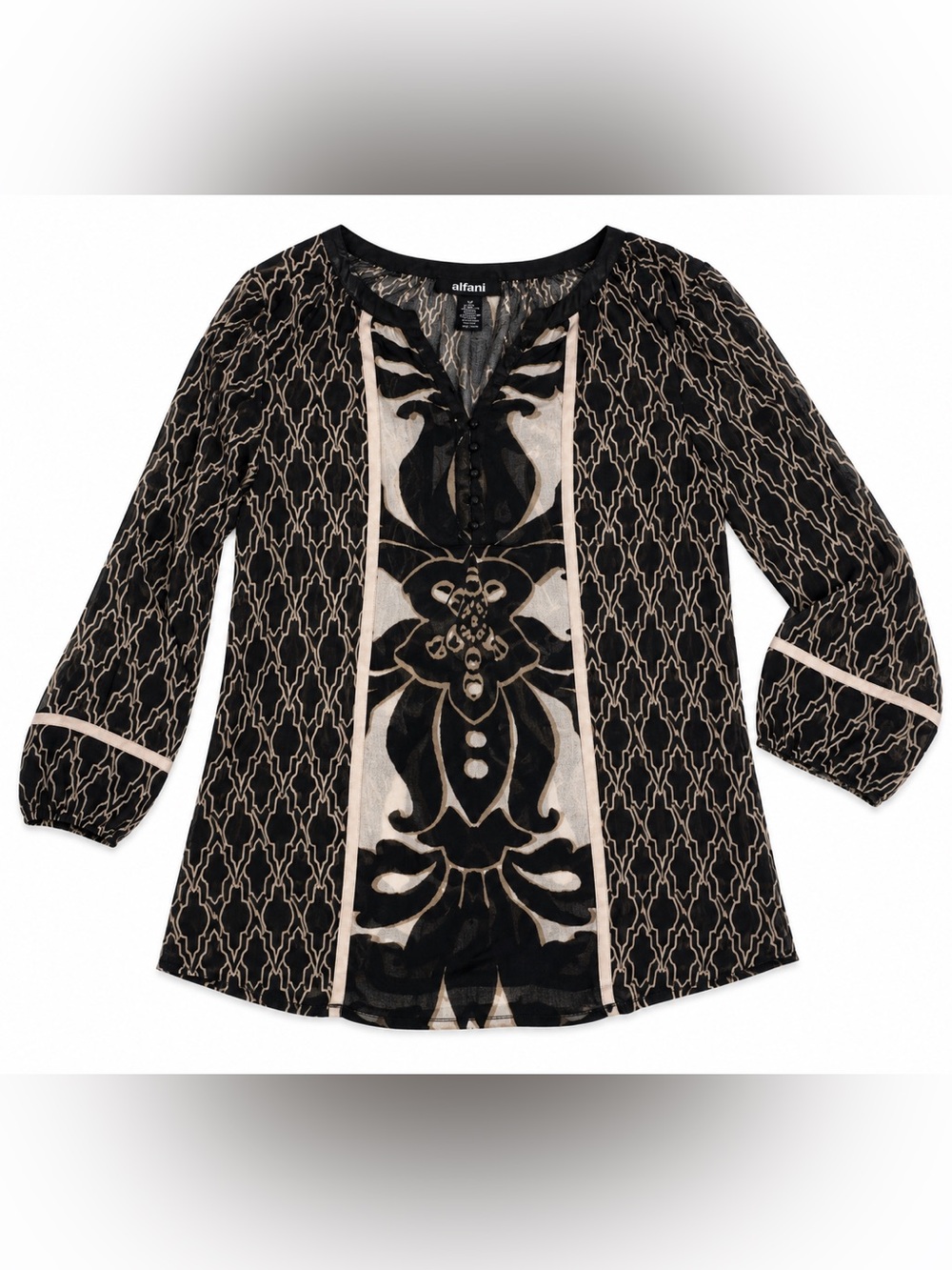 Alfani gently worn sheer Black and Tan blouse